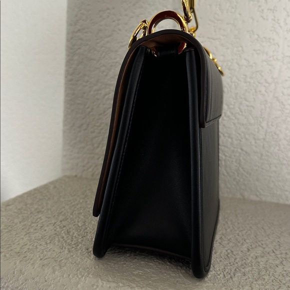 Fendi Inspired Black Shoulder Bag with Gold Accents - Picture 5 of 12